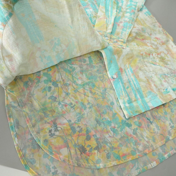 Soft Surroundings Shirt Medium Green Abstract Gauze Contrast Tunic Art to Wear - Picture 16 of 16